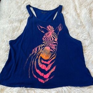 Arizona Jean Company Blue Tank Top with Pink Zebra Design
